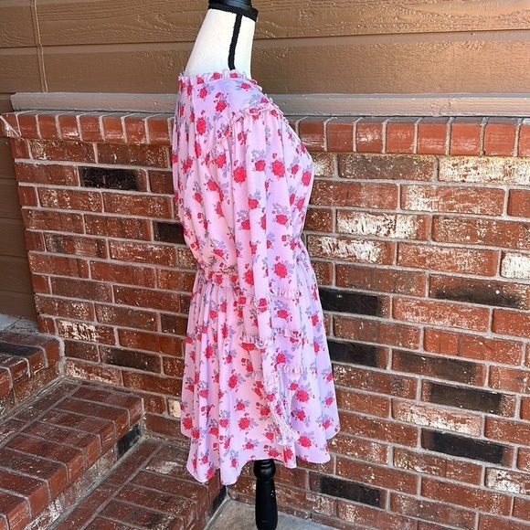 Shabby Chic Everleigh Rose Floral Print Ruffle Trim V-Neck Blouson Smocked Dress - Picture 5 of 8